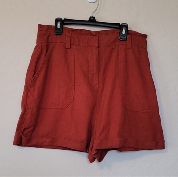 Asos Rust High-Waisted Paper Bag With Cuff Summer Comfort Size 8 - Picture 1 of 11